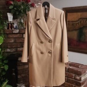 CAbi Camel Wool Blend Double Breasted Coat Notched Lapel Classic Tailored